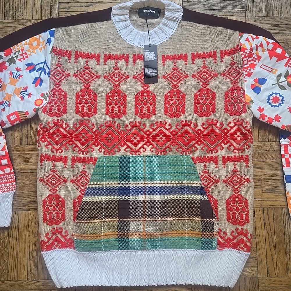 Dsquared2 Crew-Neck Wool Blend Jumper Sweater Multi-texture & Color Sz L